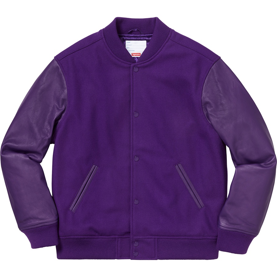 Details on Motion Logo Varsity Jacket Purple from fall winter 2018 (Price is $398)