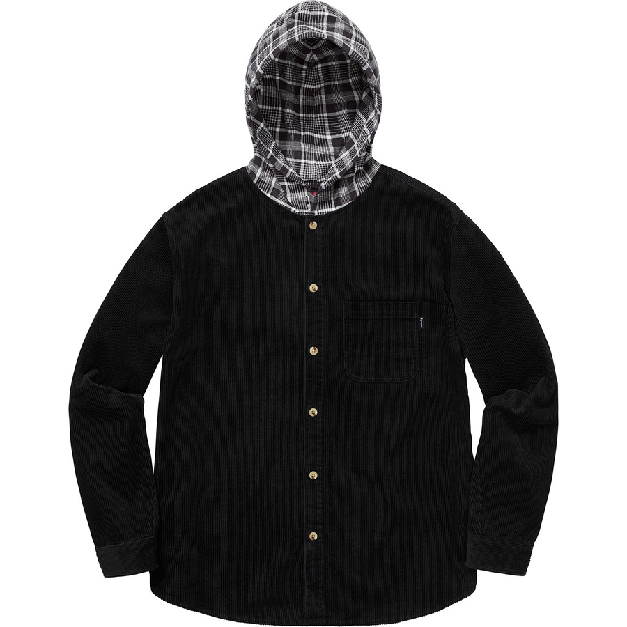 Details on Hooded Color Blocked Corduroy Shirt Black from fall winter
                                                    2018 (Price is $138)