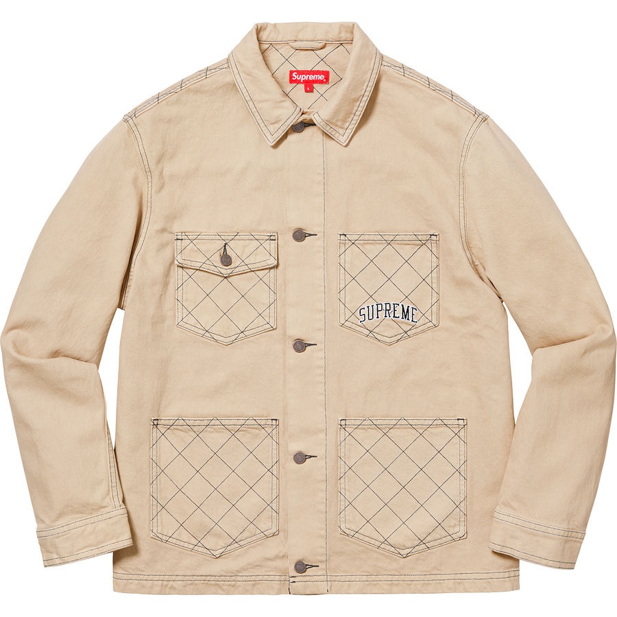 Details on Diamond Stitch Denim Chore Coat Beige from fall winter 2018 (Price is $238)