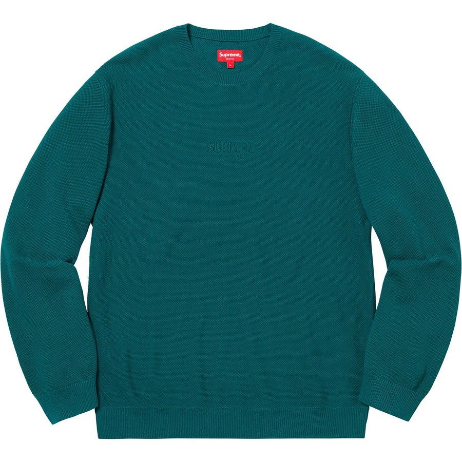 Details on Pique Crewneck Teal from fall winter 2018 (Price is $138)