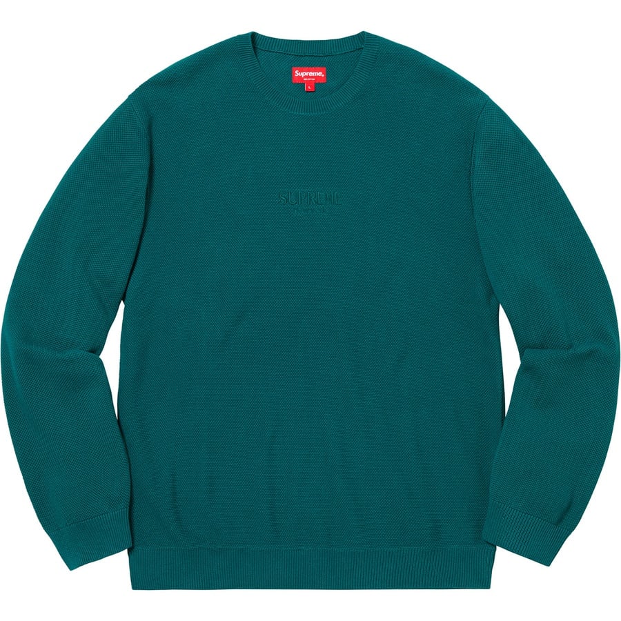 Details on Pique Crewneck Teal from fall winter
                                                    2018 (Price is $138)