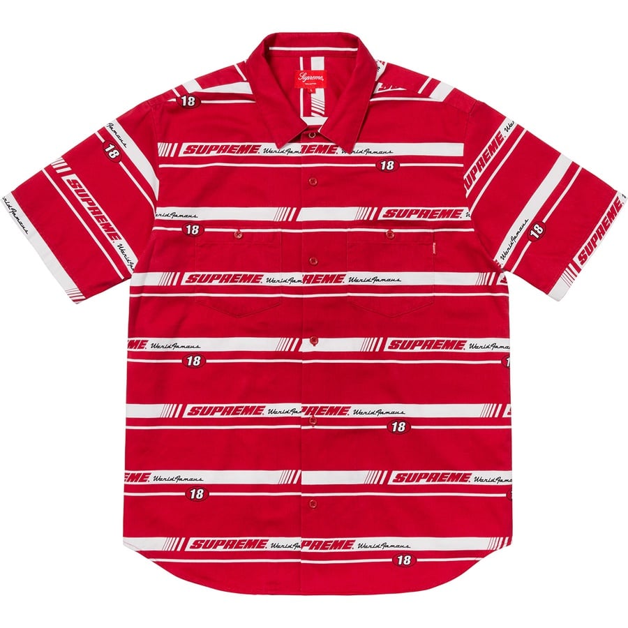 Details on Striped Racing Work Shirt Red from fall winter
                                                    2018 (Price is $128)