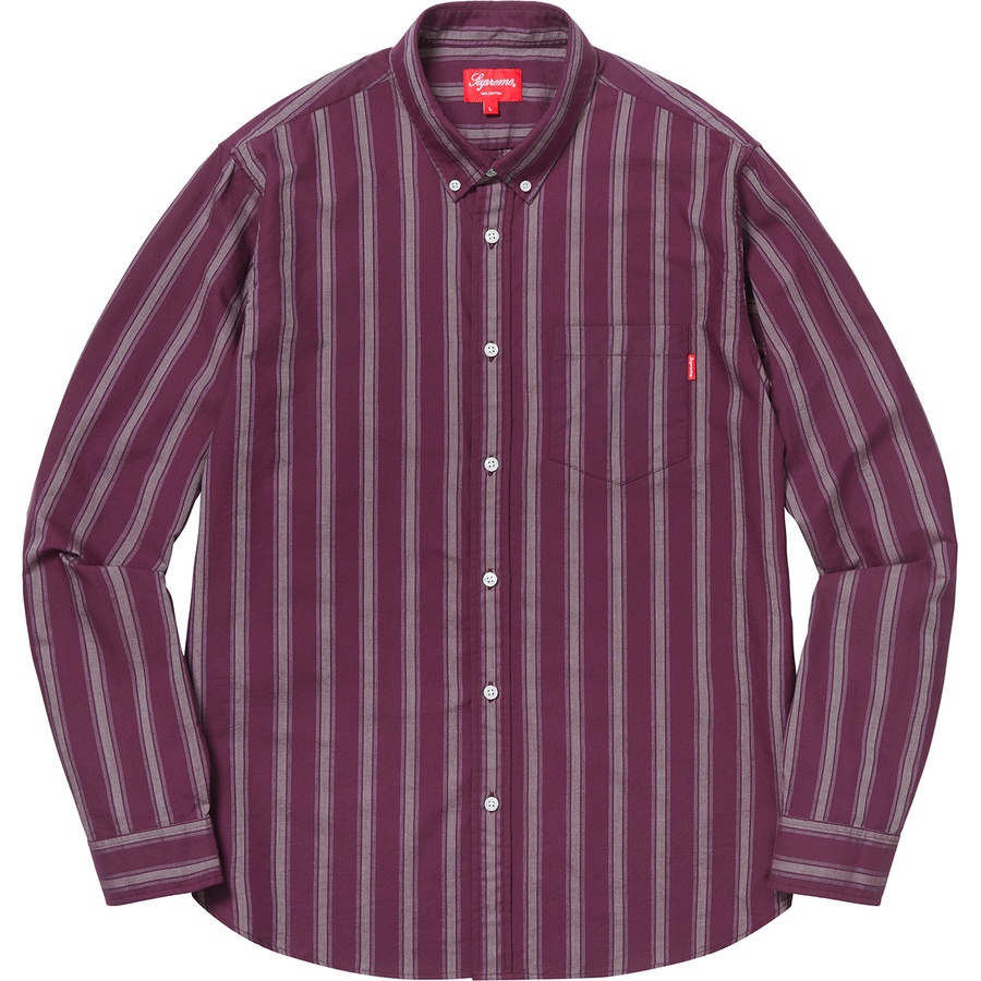 Details on Oxford Shirt Plum Stripe from fall winter 2018 (Price is $118)