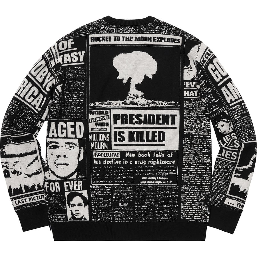 Supreme Newsprint Sweater (FW18) - Black - $158