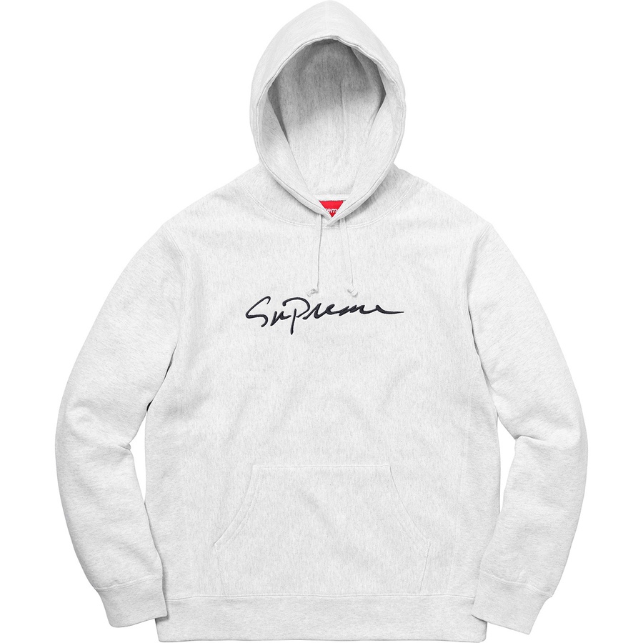 Details on Classic Script Hooded Sweatshirt Ash Grey from fall winter 2018 (Price is $168)