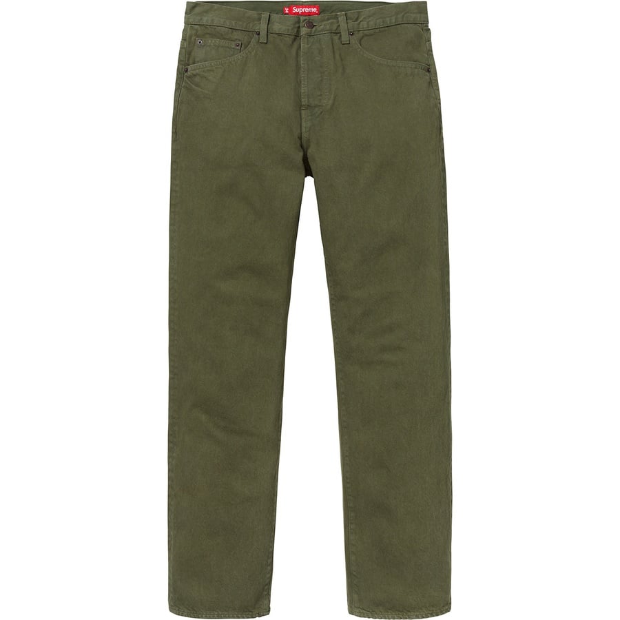 Details on Washed Regular Jean Washed Olive from fall winter 2018 (Price is $138)