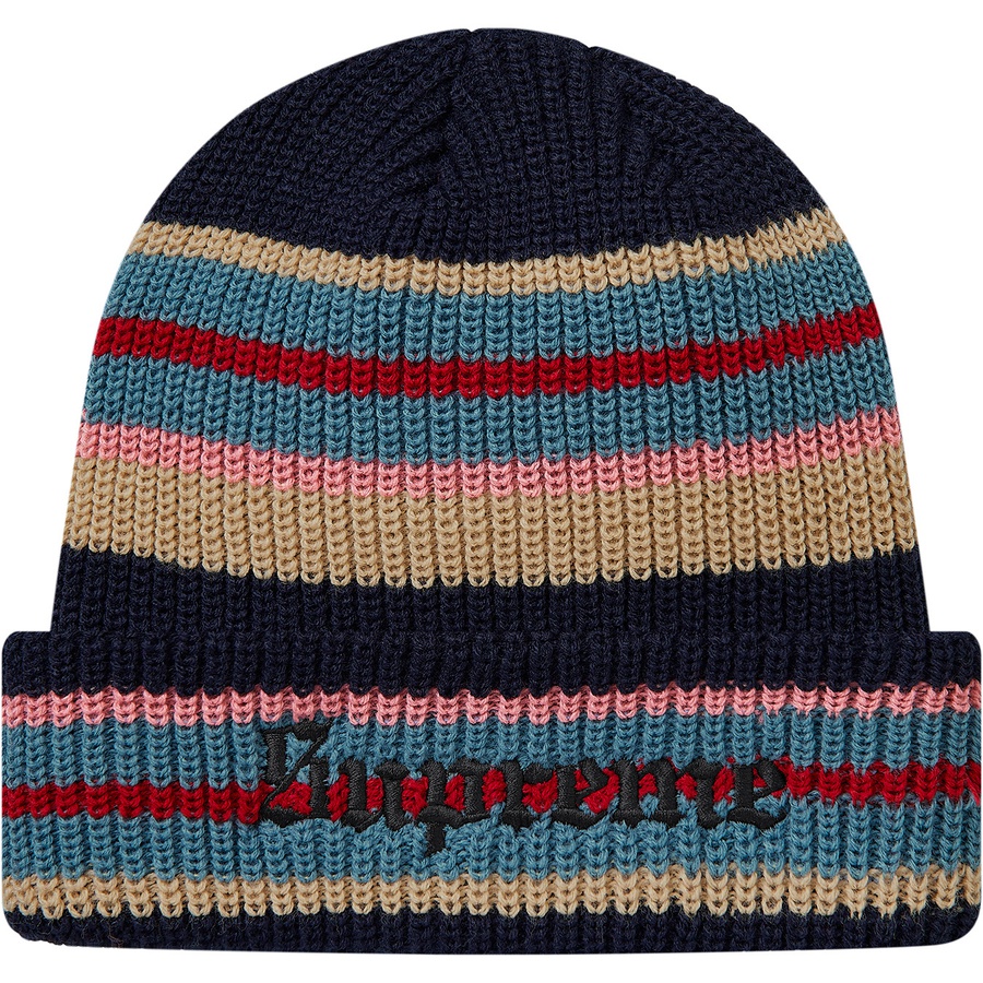 Details on Bright Stripe Beanie Navy from fall winter 2018 (Price is $32)
