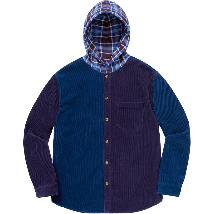 Details on Hooded Color Blocked Corduroy Shirt Royal from fall winter
                                                    2018 (Price is $138)