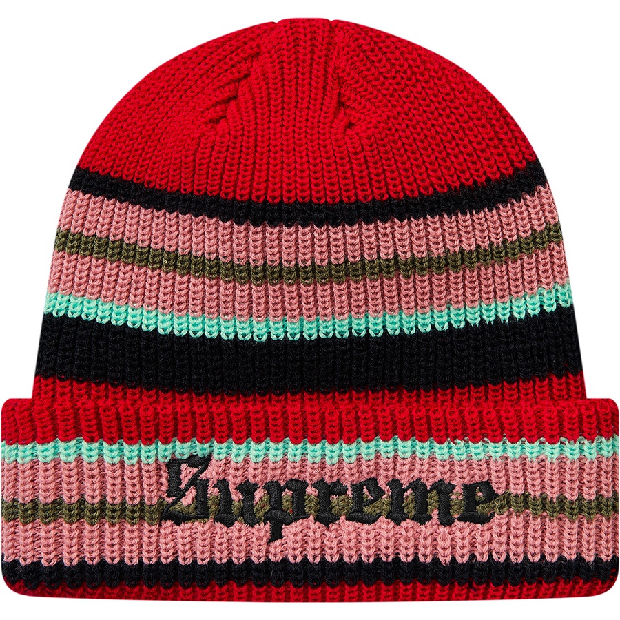 Details on Bright Stripe Beanie Red from fall winter
                                                    2018 (Price is $32)