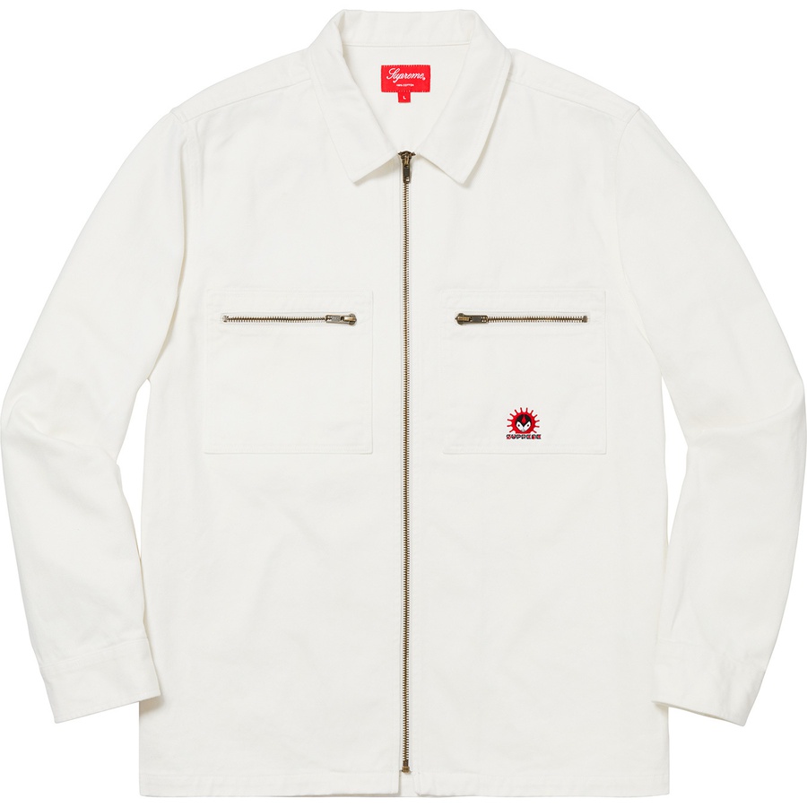 Details on Vampire Denim Zip Up Shirt Off-White from fall winter 2018 (Price is $138)
