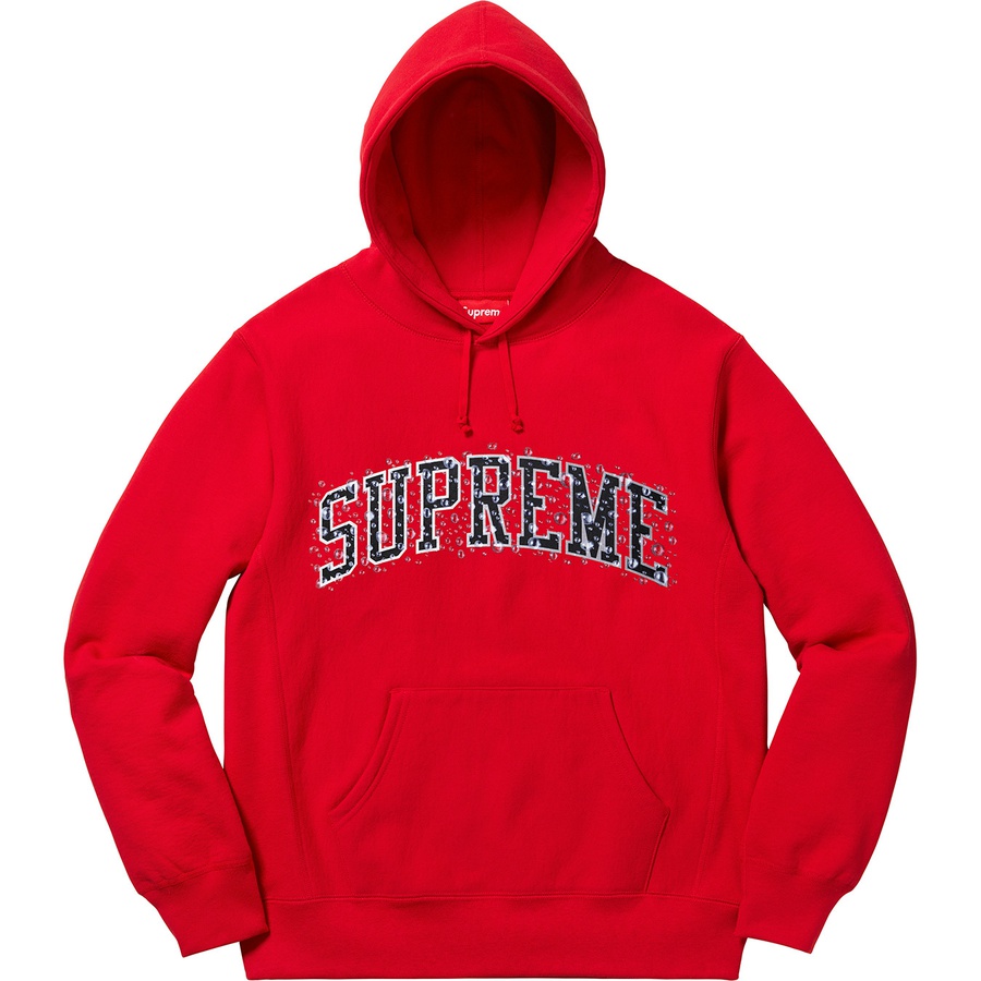 Details on Water Arc Hooded Sweatshirt Red from fall winter 2018 (Price is $158)