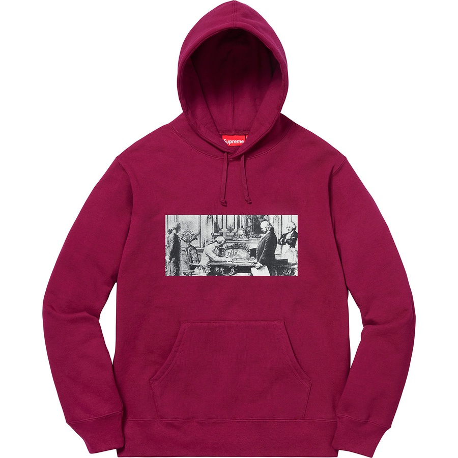 Details on Mike Kelley Supreme Franklin Signing the Treaty of Alliance with French Officials Hooded Sweatshirt Dark Magenta from fall winter
                                                    2018 (Price is $168)