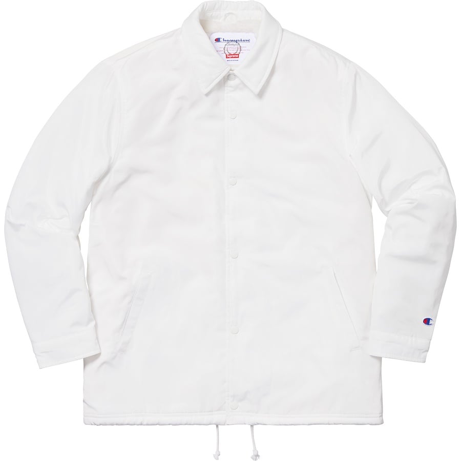 Details on Supreme Champion Label Coaches Jacket White from fall winter
                                                    2018 (Price is $168)