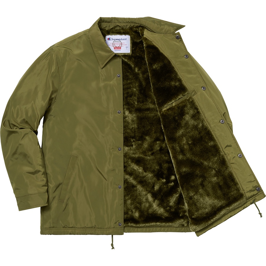 Details on Supreme Champion Label Coaches Jacket Olive from fall winter 2018 (Price is $168)