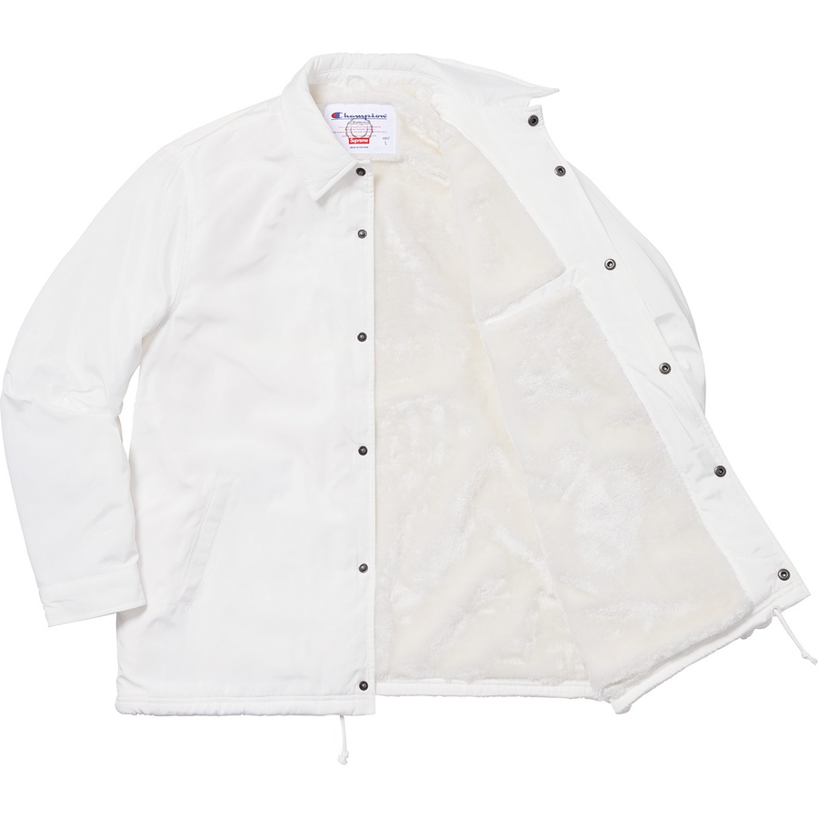 Details on Supreme Champion Label Coaches Jacket White from fall winter 2018 (Price is $168)