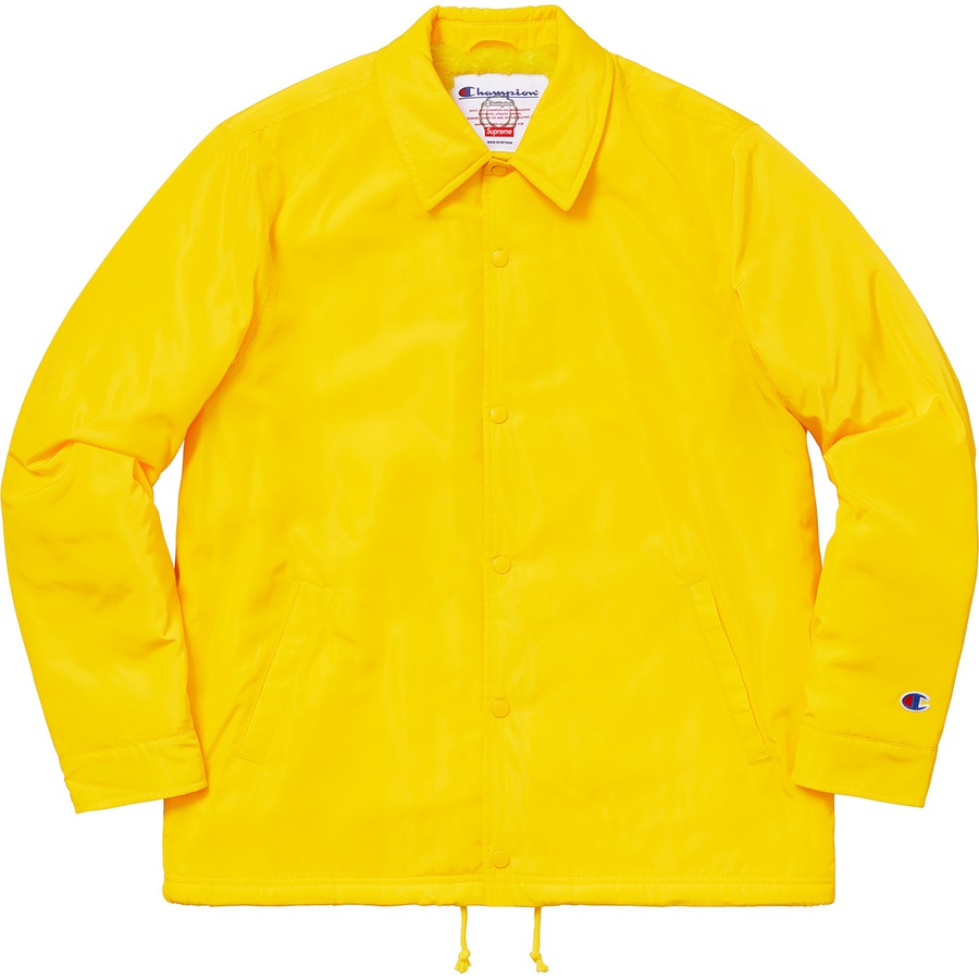 Details on Supreme Champion Label Coaches Jacket Yellow from fall winter 2018 (Price is $168)