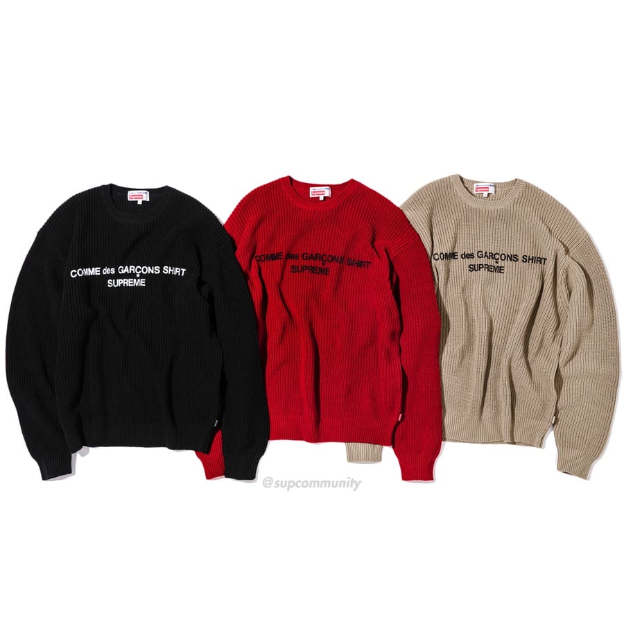 Details on Supreme Comme des Garçons SHIRT Sweater from fall winter 2018 (Price is $188)