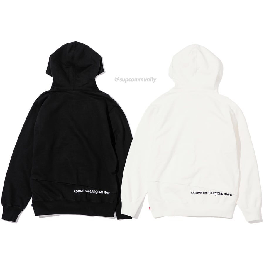 Details on Supreme Comme des Garçons SHIRT Split Box Logo Hooded Sweatshirt None from fall winter
                                                    2018 (Price is $178)