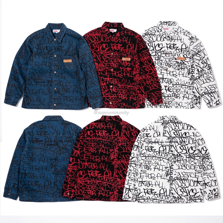 Details on Supreme Comme des Garçons SHIRT Printed Canvas Chore Coat from fall winter
                                            2018 (Price is $298)