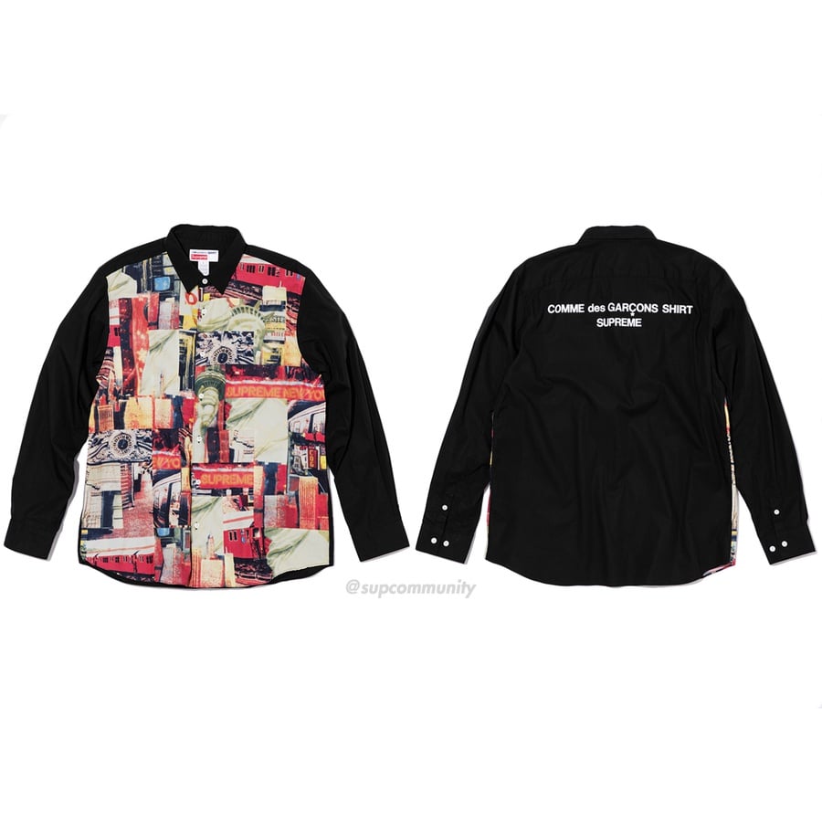 Details on Supreme Comme des Garçons SHIRT Patchwork Button Up Shirt  from fall winter 2018 (Price is $398)