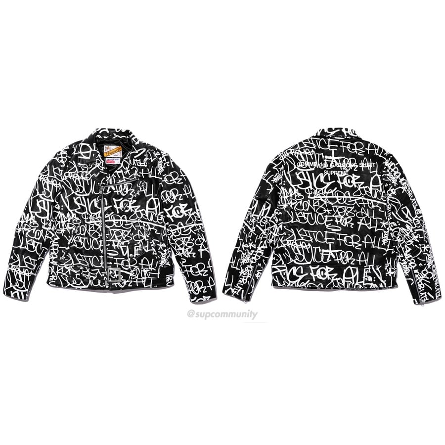 Details on Supreme Comme des Garçons SHIRT Schott Painted Perfecto Leather Jacket from fall winter
                                            2018 (Price is $998)