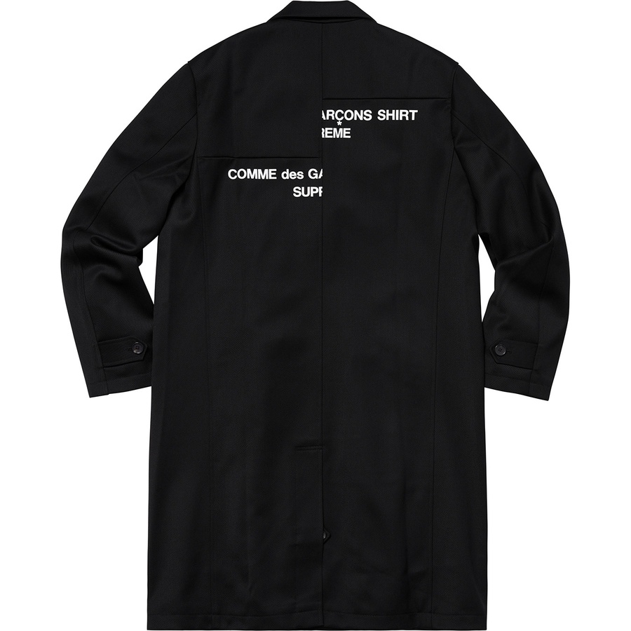 Details on Supreme Comme des Garçons SHIRT Wool Overcoat Black from fall winter
                                                    2018 (Price is $698)