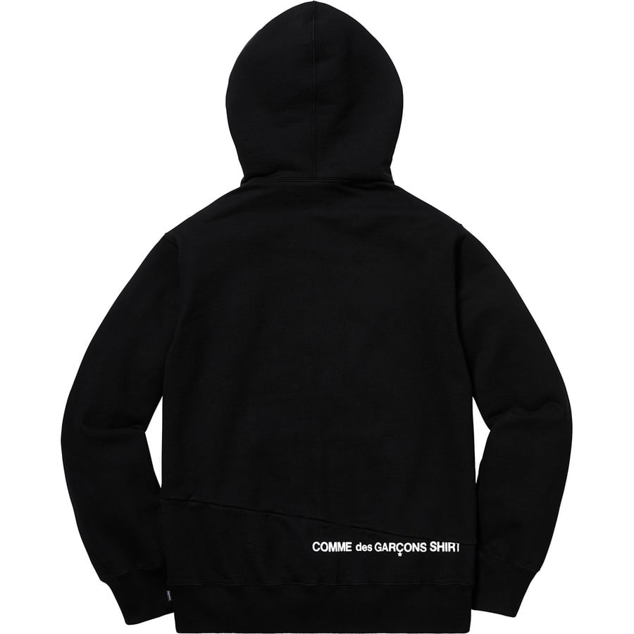 Details on Supreme Comme des Garçons SHIRT Split Box Logo Hooded Sweatshirt Black from fall winter 2018 (Price is $178)