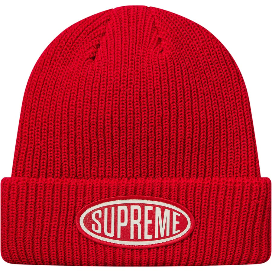 Details on Oval Patch Beanie Red from fall winter
                                                    2018 (Price is $36)