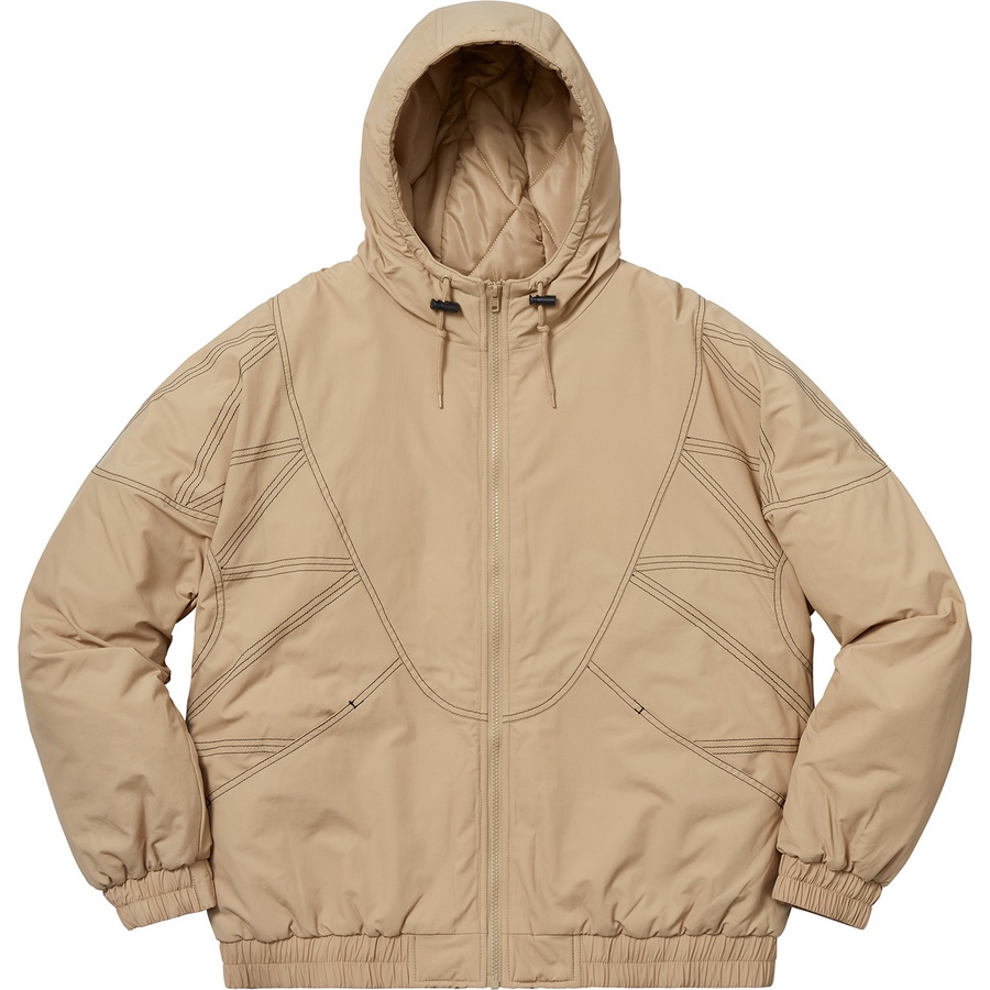 Details on Zig Zag Stitch Puffy Jacket Tan from fall winter 2018 (Price is $198)