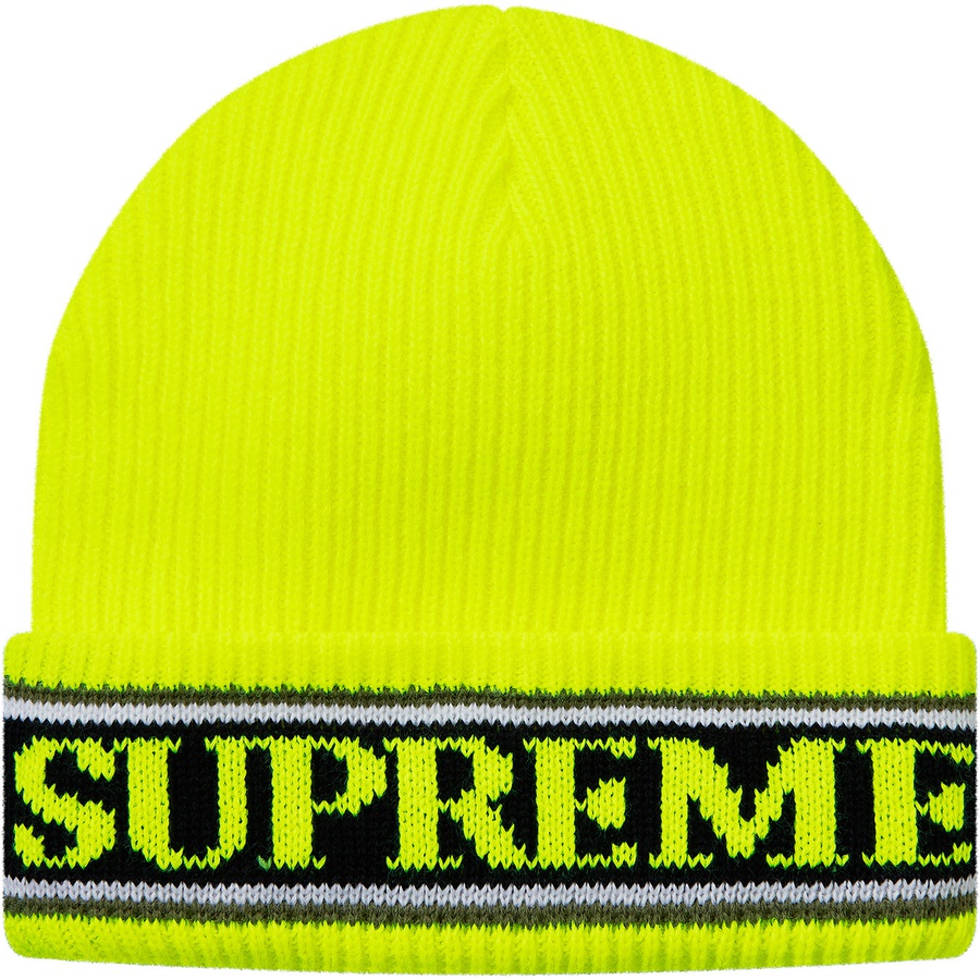 Details on Cuff Logo Beanie Fluorescent Yellow from fall winter 2018 (Price is $32)