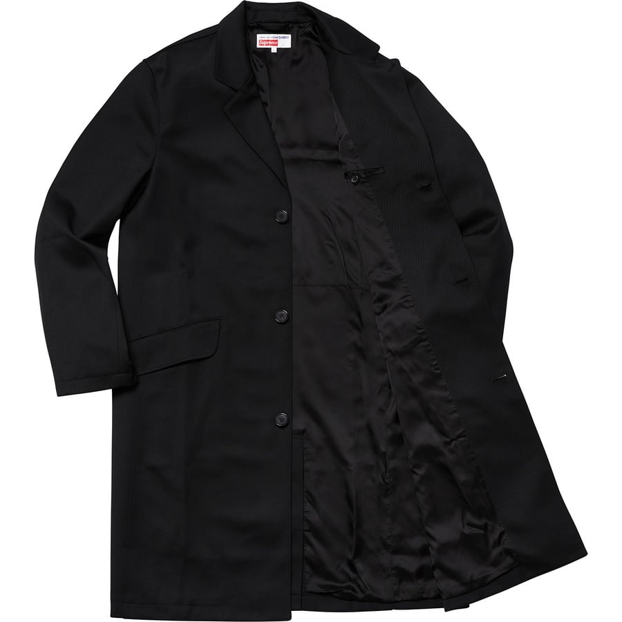 Details on Supreme Comme des Garçons SHIRT Wool Overcoat Black from fall winter
                                                    2018 (Price is $698)