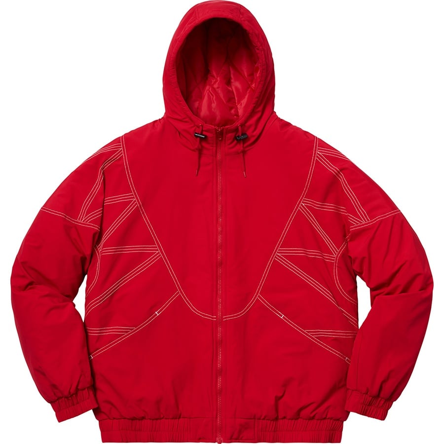 Details on Zig Zag Stitch Puffy Jacket Red from fall winter 2018 (Price is $198)