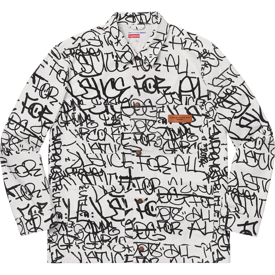 Details on Supreme Comme des Garçons SHIRT Printed Canvas Chore Coat White from fall winter
                                                    2018 (Price is $298)