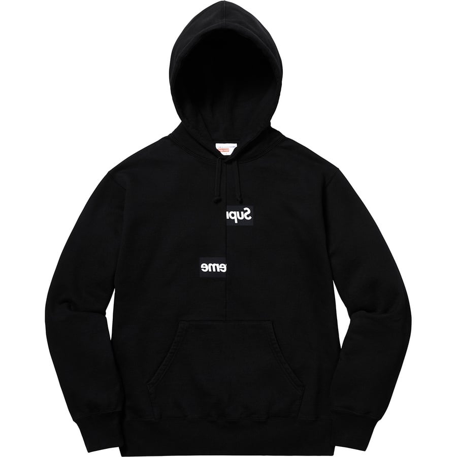 Details on Supreme Comme des Garçons SHIRT Split Box Logo Hooded Sweatshirt Black from fall winter
                                                    2018 (Price is $178)