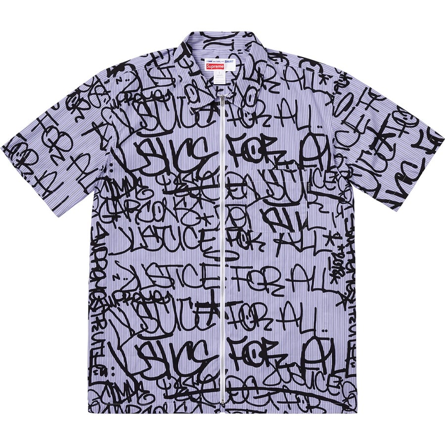 Details on Supreme Comme des Garçons SHIRT Graphic S S Shirt Blue Stripe from fall winter 2018 (Price is $318)