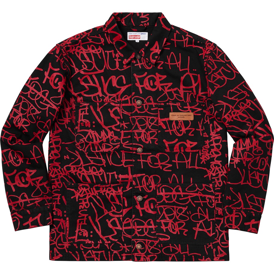 Details on Supreme Comme des Garçons SHIRT Printed Canvas Chore Coat Black from fall winter
                                                    2018 (Price is $298)