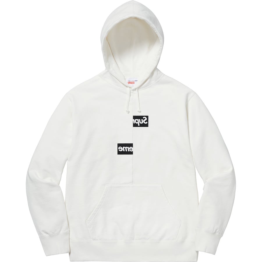 Details on Supreme Comme des Garçons SHIRT Split Box Logo Hooded Sweatshirt White from fall winter
                                                    2018 (Price is $178)