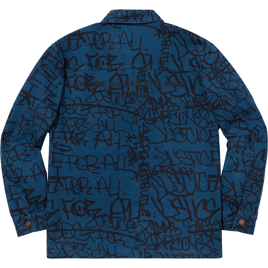 Details on Supreme Comme des Garçons SHIRT Printed Canvas Chore Coat Navy from fall winter
                                                    2018 (Price is $298)