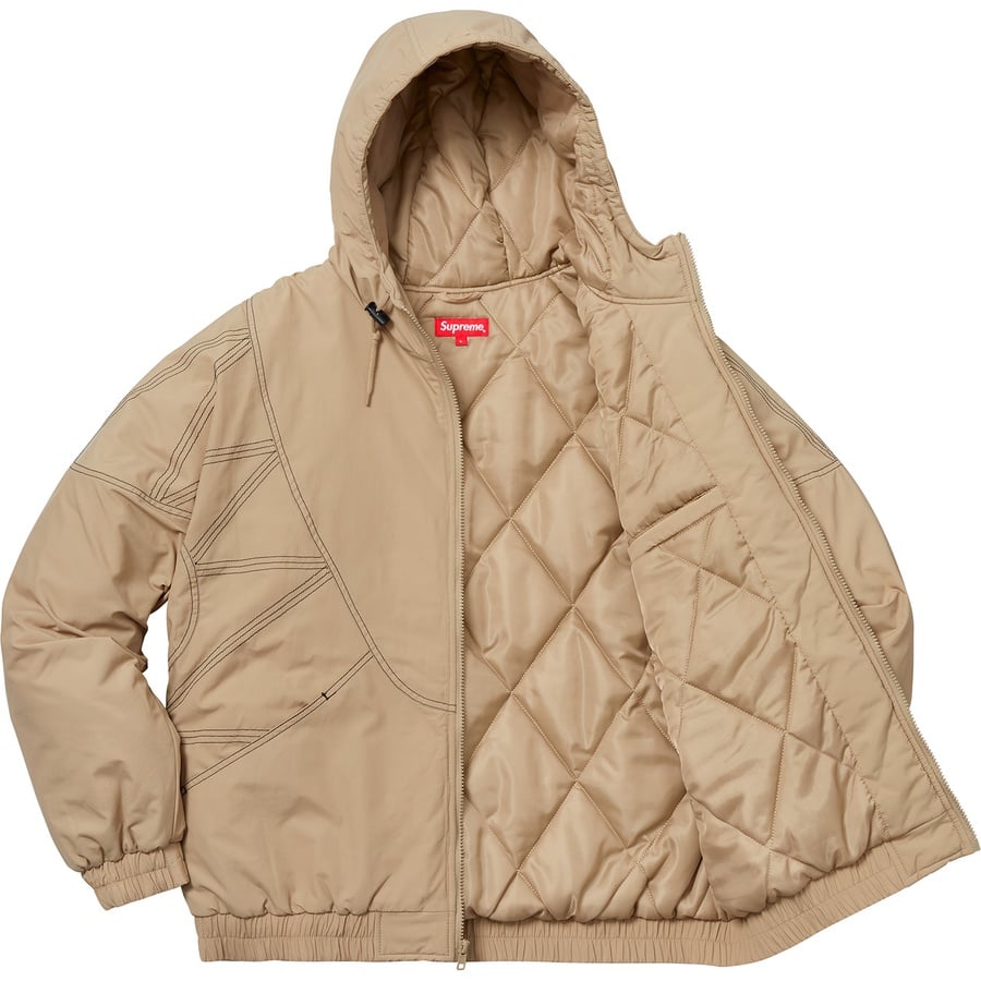 Details on Zig Zag Stitch Puffy Jacket Tan from fall winter 2018 (Price is $198)