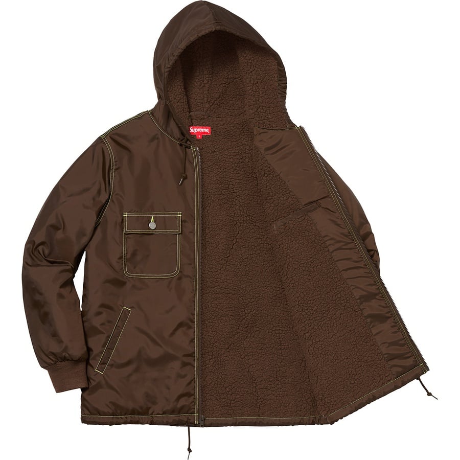 Details on Sherpa Lined Nylon Zip Up Jacket Brown from fall winter 2018 (Price is $178)