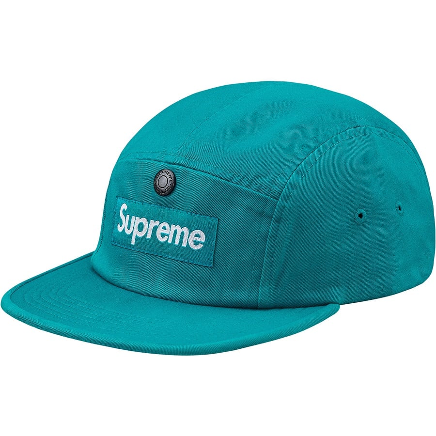 Details on Snap Button Pocket Camp Cap Teal from fall winter 2018 (Price is $54)