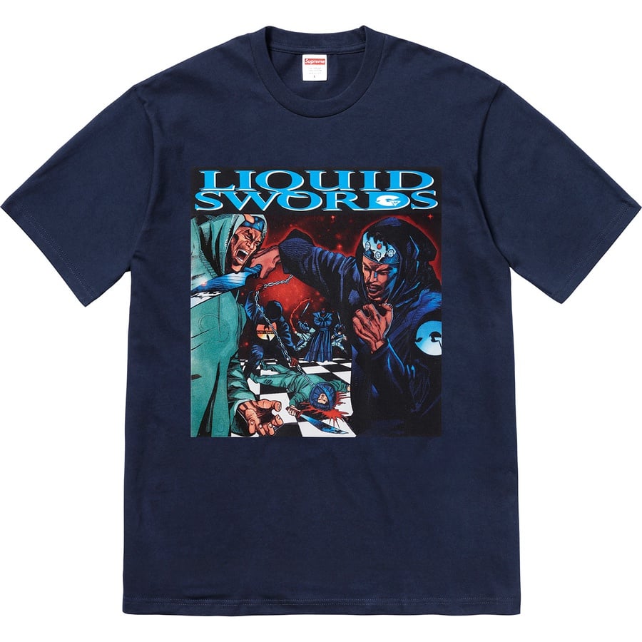 Details on Liquid Swords Tee Navy from fall winter 2018 (Price is $44)