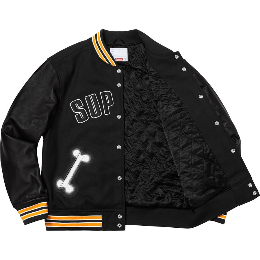 Details on Bone Varsity Jacket Black from fall winter
                                                    2018 (Price is $438)