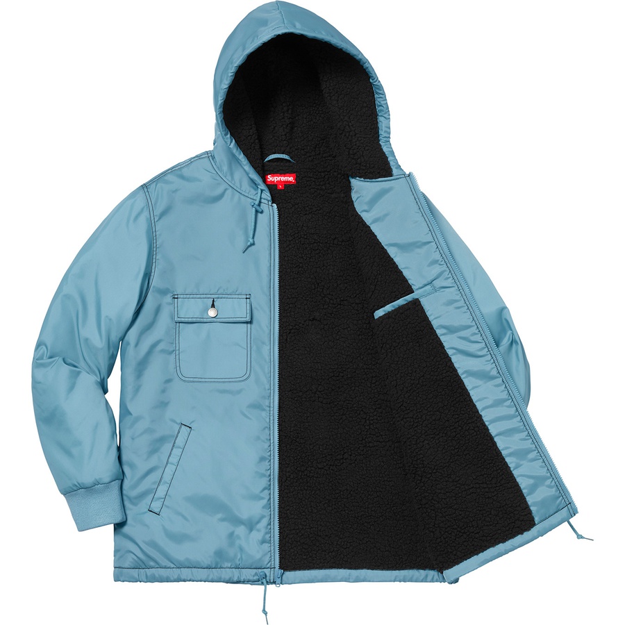 Details on Sherpa Lined Nylon Zip Up Jacket Dusty Blue from fall winter
                                                    2018 (Price is $178)