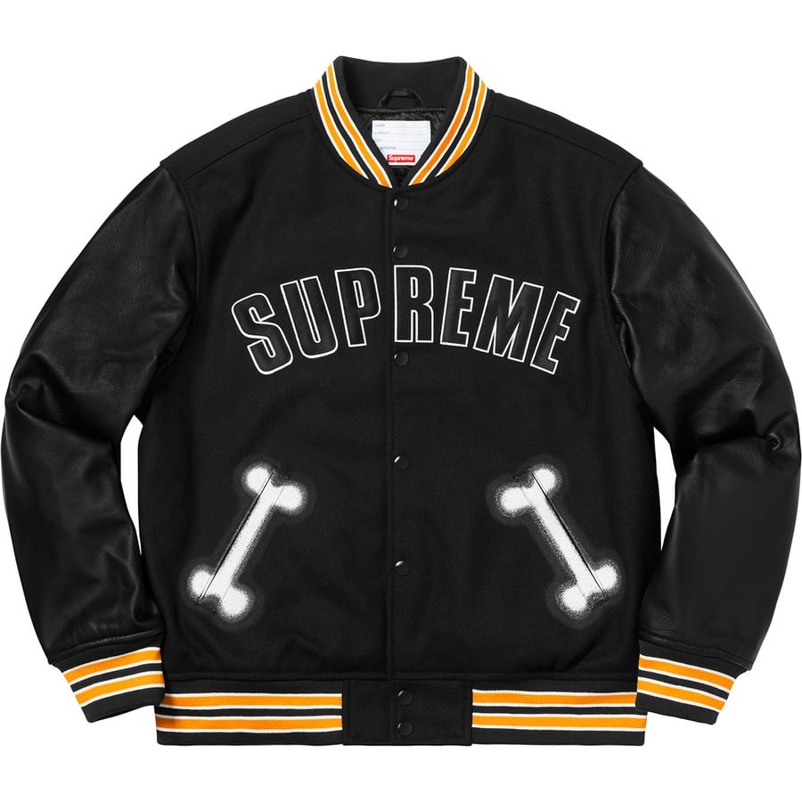 Details on Bone Varsity Jacket Black from fall winter
                                                    2018 (Price is $438)