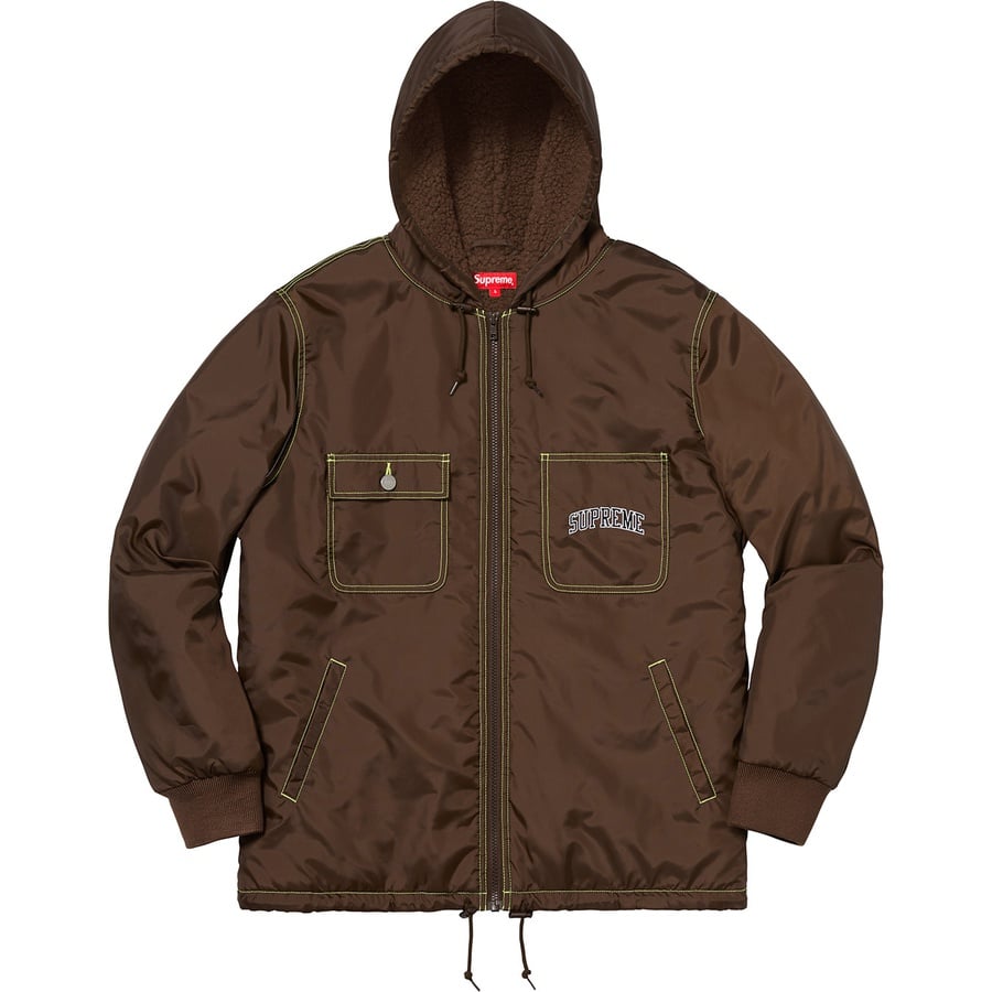 Details on Sherpa Lined Nylon Zip Up Jacket Brown from fall winter
                                                    2018 (Price is $178)