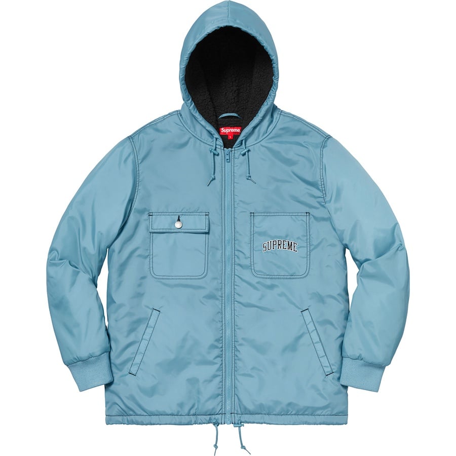 Details on Sherpa Lined Nylon Zip Up Jacket Dusty Blue from fall winter
                                                    2018 (Price is $178)