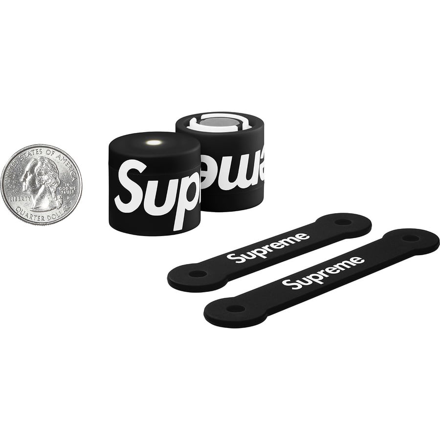 Details on Supreme Lucetta Magnetic Bike Lights Black from fall winter 2018 (Price is $34)