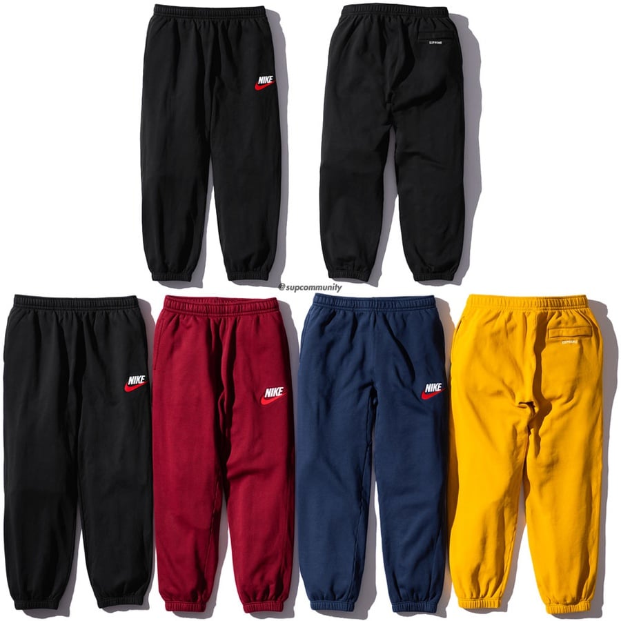 Details on Supreme Nike Sweatpant from fall winter
                                            2018 (Price is $128)