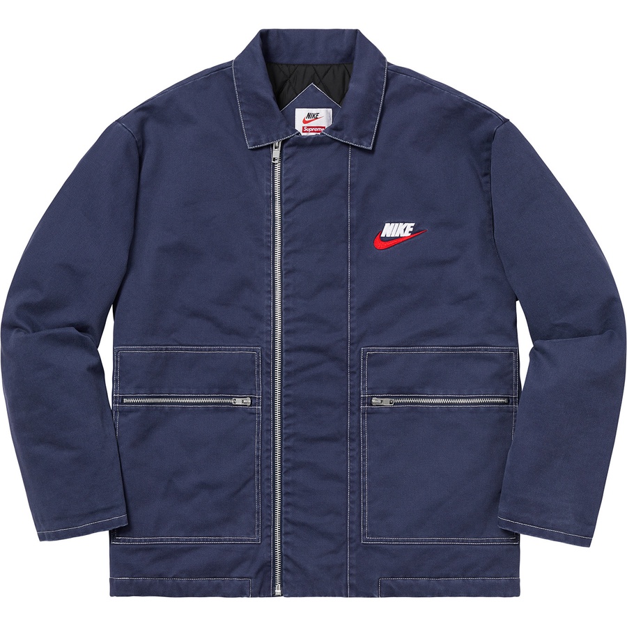 Details on Supreme Nike Double Zip Quilted Work Jacket Navy from fall winter 2018 (Price is $260)